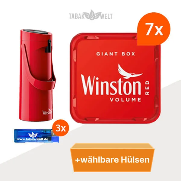 Winston Red Volumentabak 7x Giant Box mit wählbaren Hülsen und Kaffee-Pumpkanne
