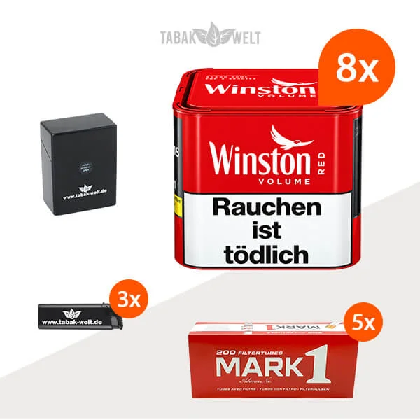 Winston Red Volumentabak S 8 x Dose mit 1000 King Size Hülsen und Etui