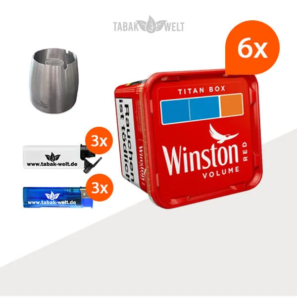 Winston Volumentabak 6 x Titan Box mit Metallaschenbecher 