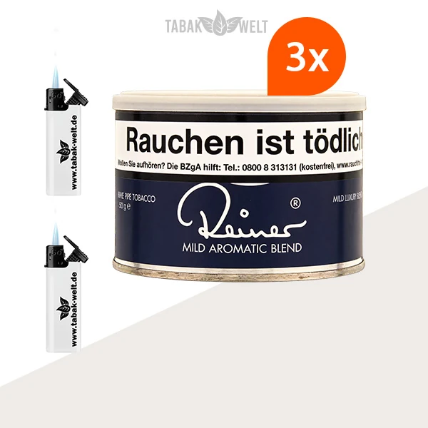Reiner Blau Pfeifentabak 3x Dose mit Sturmfeuerzeugen