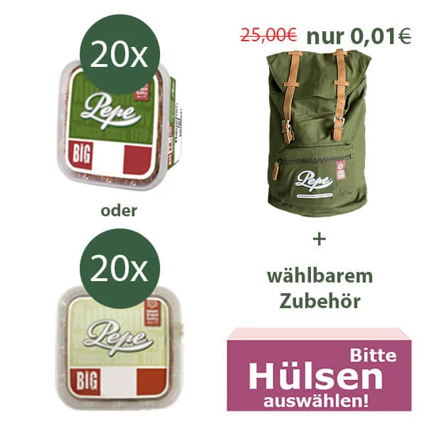 20x Pepe Volumentabak und wählbaren Tabak + Rucksack (0,01€)