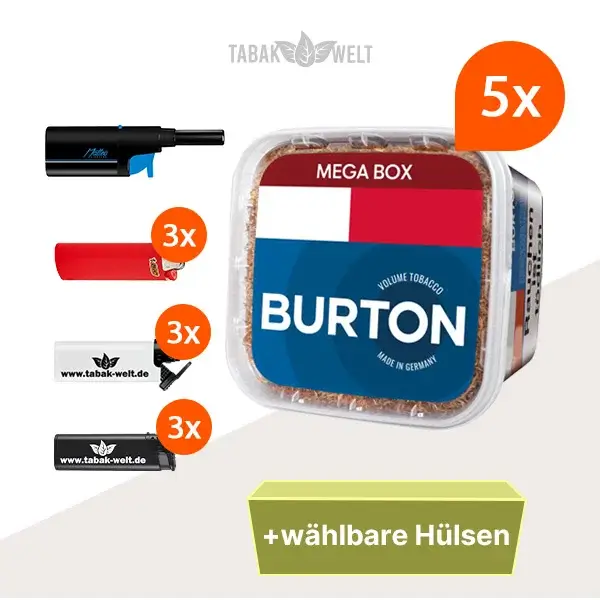 burton-blue-volumentabak-5x-mega-box-mit-waehlbaren-huelsen-und-stabfeuerzeug