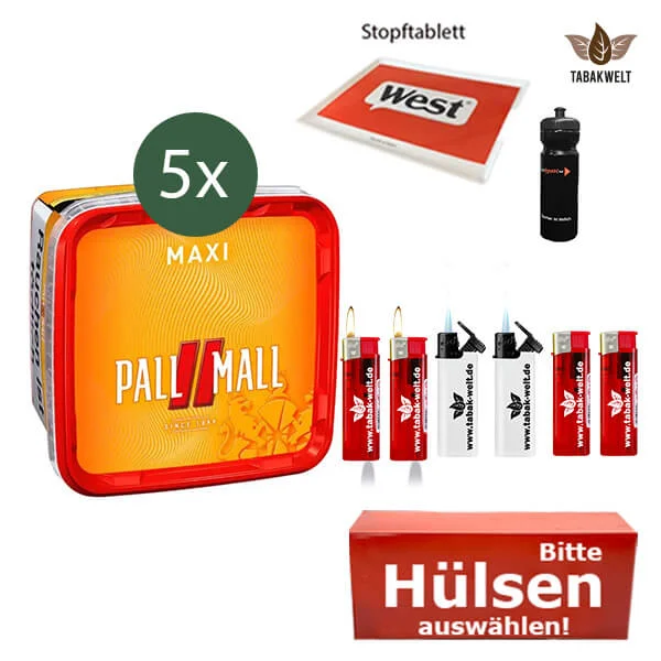 Pall Mall Volumentabak 5 x Maxi Box mit wählbaren Filterhülsen und Stopftablett