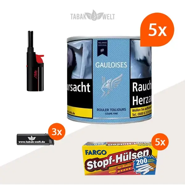 Gauloises Mélange Original Feinschnitt Tabak 5x Dose mit 1000 King Size Hülsen