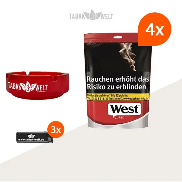 west-red-volumentabak-4x-beutel-mit-aschenbecher