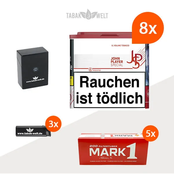 JPS Red Volumentabak 8x Dose mit 1000 King-Size-Hülsen und Etui
