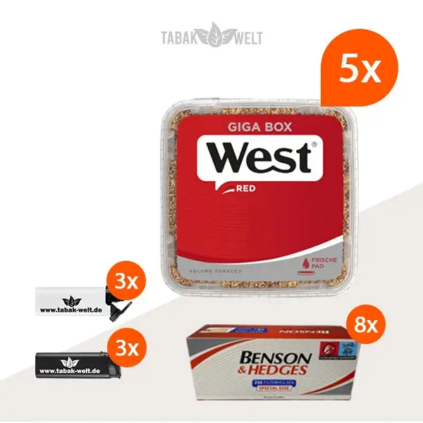 west-red-volumentabak-5x-giga-box-mit-2000-benson-special-size-filterhuelsen