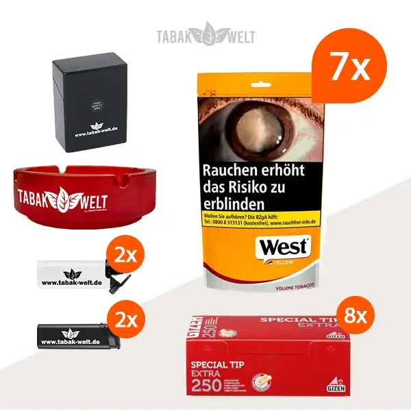 west-yellow-volumentabak-7x-beutel-mit-2000-special-tip-extra-filterhuelsen