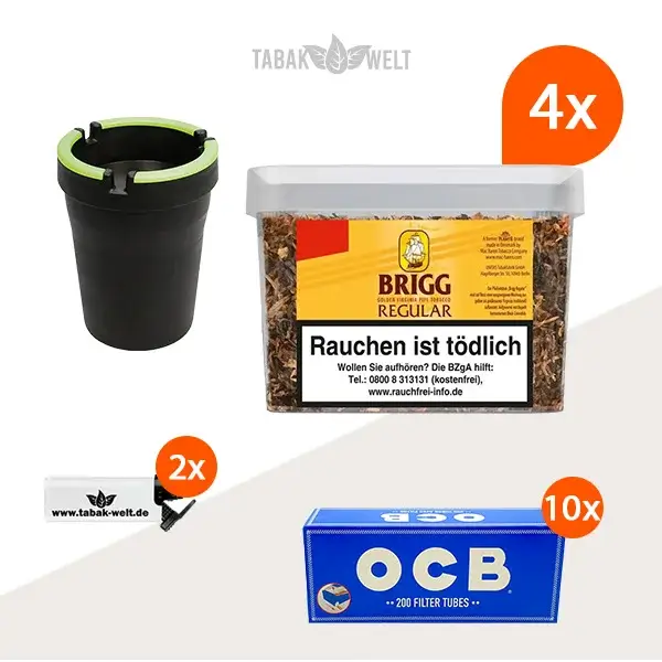 brigg-regular-pfeifentabak-4x-eimer-mit-2000-huelsen-und-aschenbecher