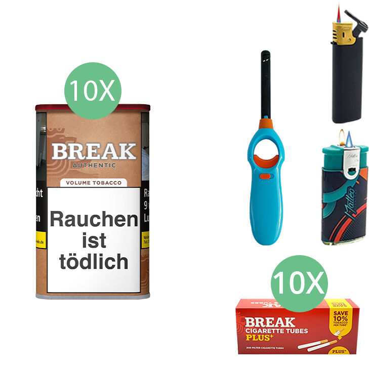 Break Authentic 10 x 65g Volumentabak mit 2000 Plus Hülsen