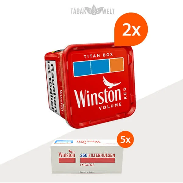 Winston Red Volumentabak 2x Titan Box mit 1250 Extra Size Hülsen Winston Red Volumentabak 2x Titan Box mit 1250 Extra Size Hülsen