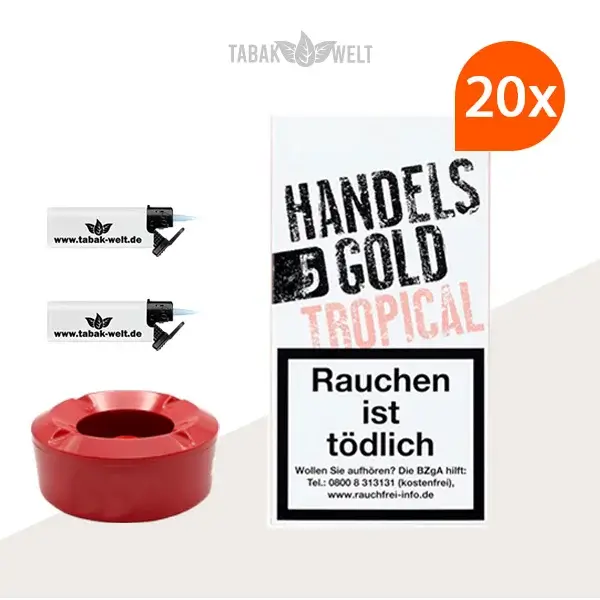 Handelsgold Tropical Zigarillos 20 x 5 Stück mit Windaschenbecher