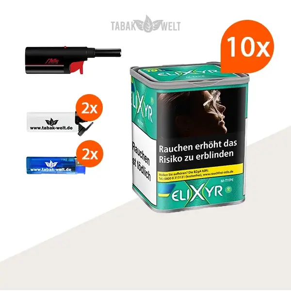 Elixyr Feinschnitttabak Menthol Plus 10x Dose mit Stabfeuerzeug