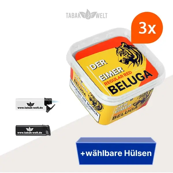 Beluga Red Pfeifentabak Regular 3x Eimer mit wählbaren Hülsen
