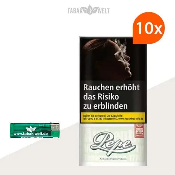 Pepe Fine Green Drehtabak 10x Pouch mit Feuerzeugen