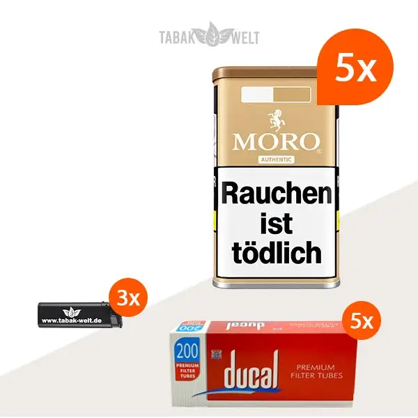 Moro Authentic Feinschnitt Tabak 5x Vorratsdose mit 1000 King Size Filterhülsen