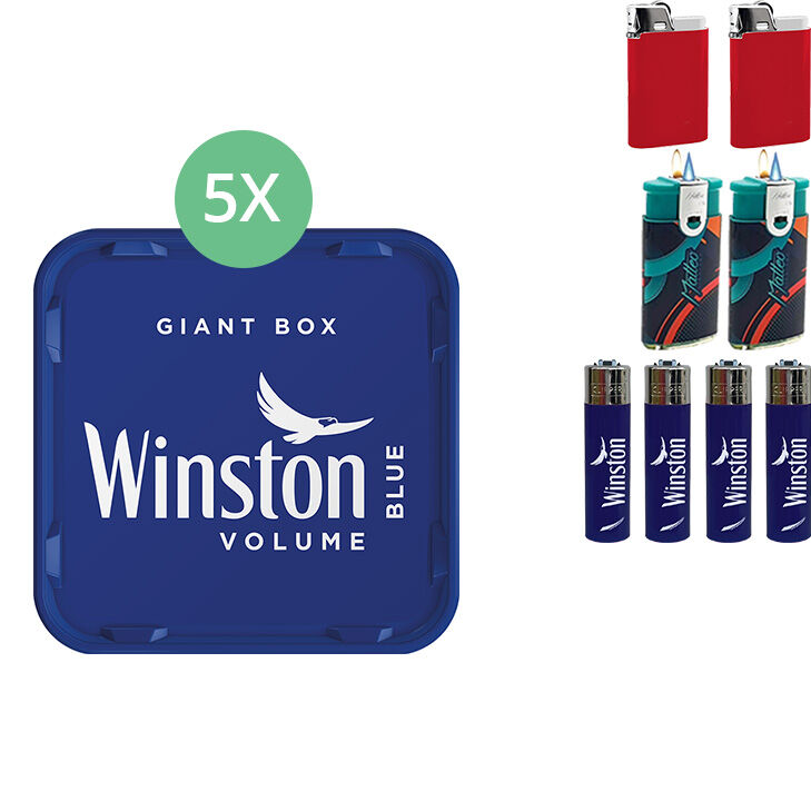 Winston Giant Box Blue 5 x 195g mit Feuerzeugen