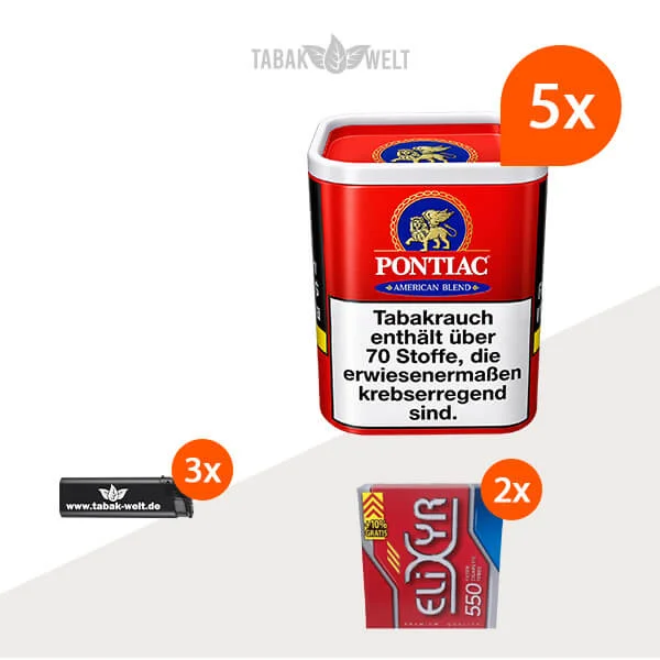Pontiac American Blend Tabak 5x Dose mit 1100 Hülsen