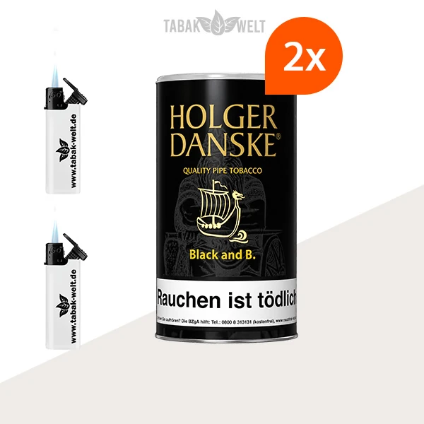 Holger Danske Black and B. Pfeifentabak – 2 x Dose mit Feuerzeugen