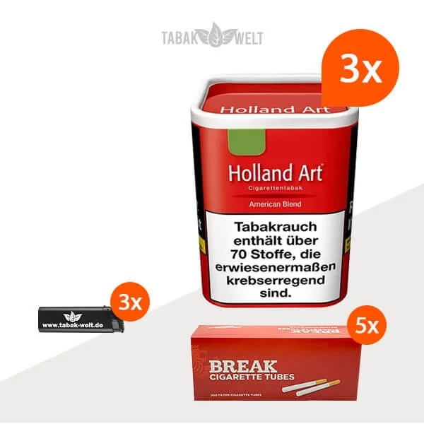 Holland Art American Blend Rot Feinschnitt Tabak 3x Dose mit 1000 Hülsen