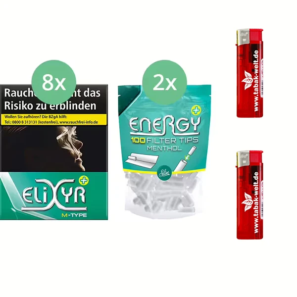 Elixyr Plus Zigaretten 8 x 23 + 200 Energy Menthol Filter Tips