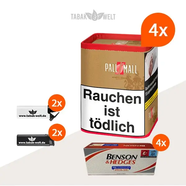 pall-mall-authentic-red-volumentabak-xxl-4x-dose-mit-1000-filterhuelsen-und-feuerzeugen