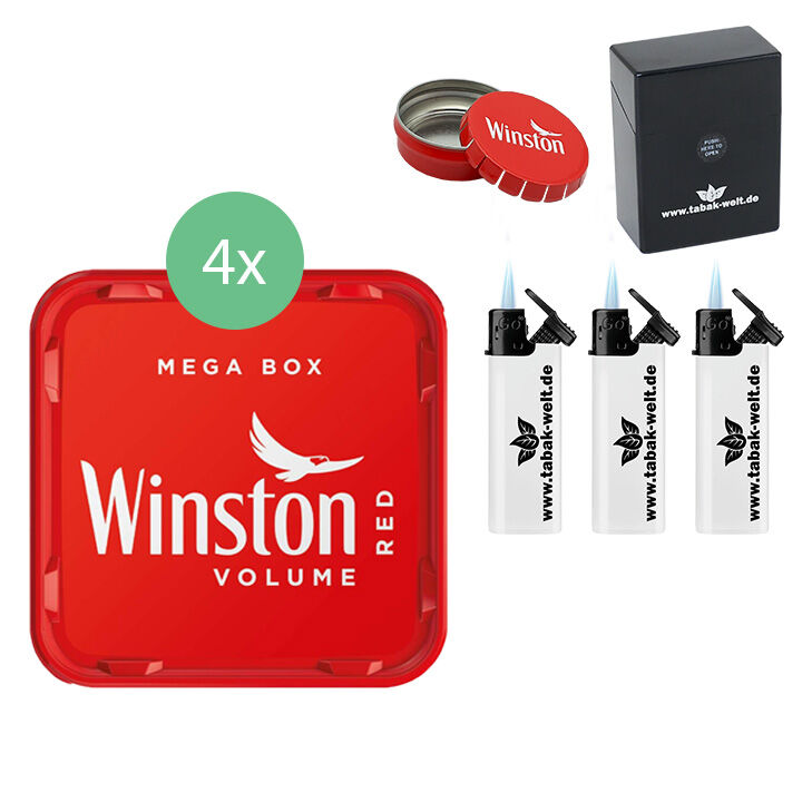 Winston Tabak 4 x Mega Box mit Zigarettenbox