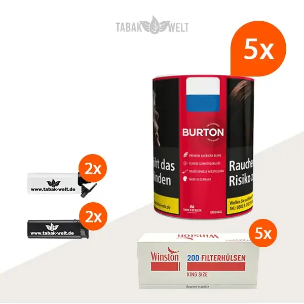 burton-original-feinschnitt-tabak-5x-dose-mit-1000-filterhuelsen-und-feuerzeugen burton-original-feinschnitt-tabak-5x-dose-mit-1000-filterhuelsen-und-feuerzeugen
