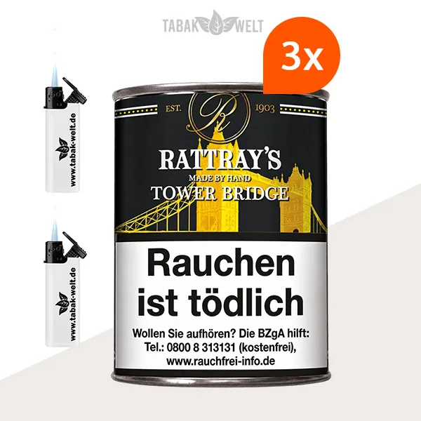 Rattray’s Signature Collection Tower Bridge Pfeifentabak, 3er-Box mit Feuerzeugen