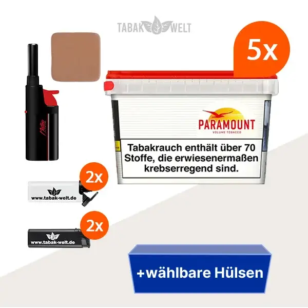 paramount-volumentabak-5x-mega-box-mit-waehlbaren-huelsen-und-stabfeuerzeug