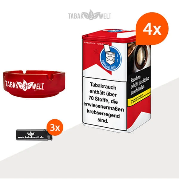 Marlboro Red Feinschnitt-Tabak 4x Dose mit Aschenbecher und Feuerzeugen