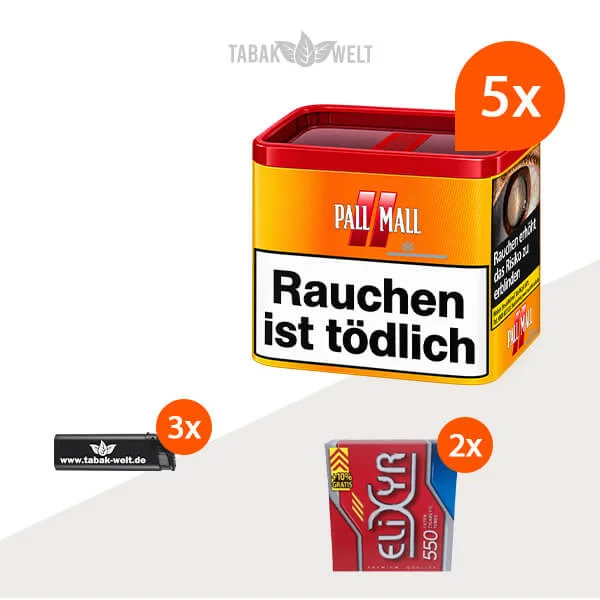 Pall Mall Allround Red Volumentabak im 5er-Pack Dosen mit 1.100 Filterhülsen