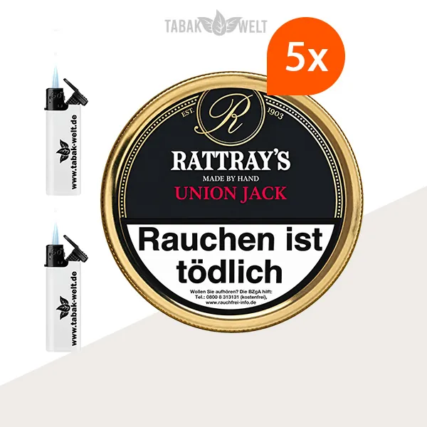 Rattray’s Signature Collection Union Jack Pfeifentabak – 5er-Dose mit Feuerzeugen