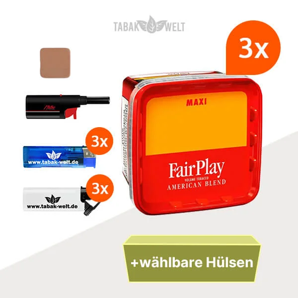 Fair Play Volumentabak 3 x Maxi Box mit wählbaren Hülsen und Stabfeuerzeug