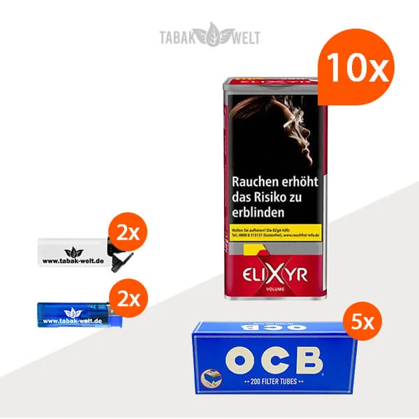 Elixyr Red Volumentabak 10x Dose mit 1000 OCB Filterhülsen Elixyr Red Volumentabak 10x Dose mit 1000 OCB Filterhülsen