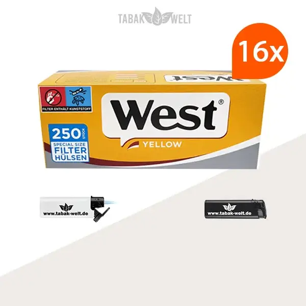 16x-west-special-size-yellow-filterhuelsen-250er-4000-stueck-mit-feuerzeugen