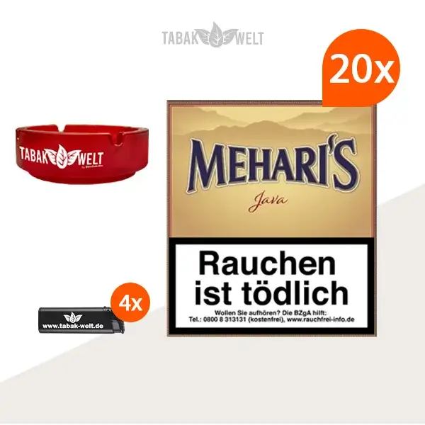 20X Mehari's Java mit Feuerzeuge und Glasaschenbecher 20X Mehari's Java mit Feuerzeuge und Glasaschenbecher