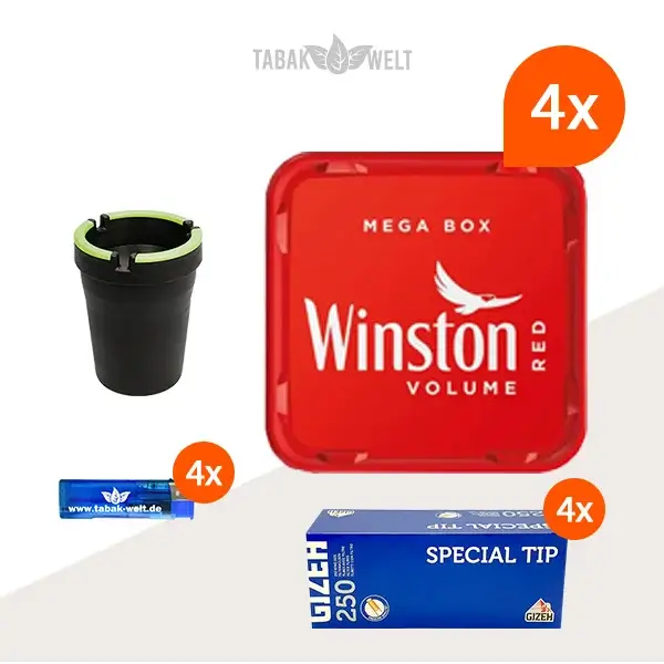 Winston Red Volumentabak 4 x Mega Box mit 1000 Special Tip Hülsen