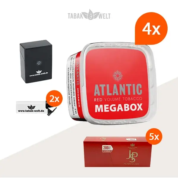 Atlantic Red Premium Volumentabak 4x Mega Box mit 1000 JPS King Size Hülsen