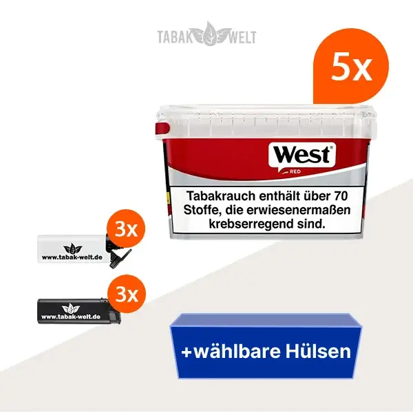 west-red-volumentabak-5x-mega-box-mit-waehlbaren-huelsen