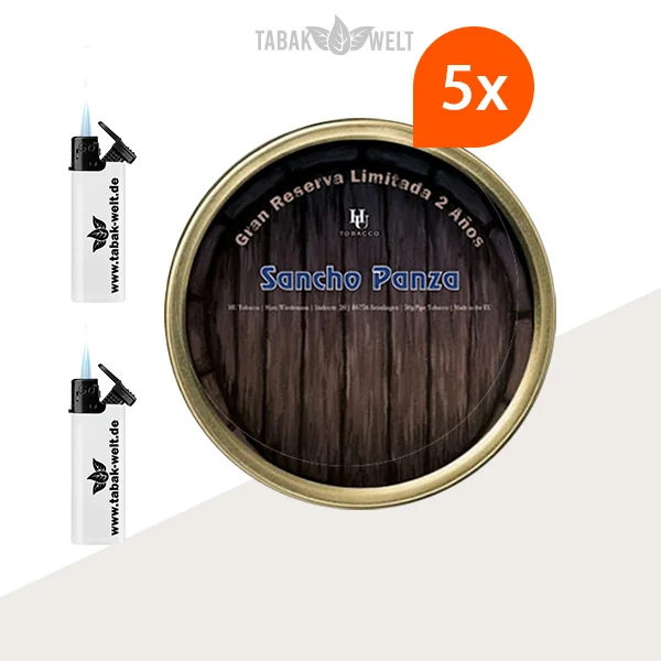 HU Tobacco Sancho Panza Pfeifentabak – 5 Dosen mit Feuerzeugen