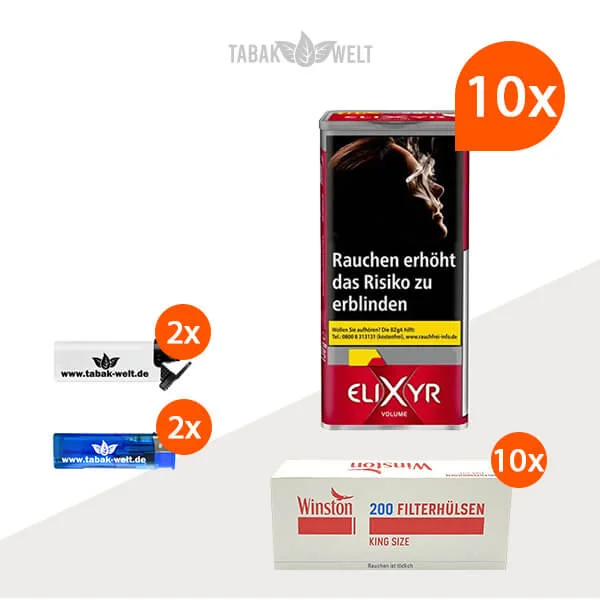 Elixyr Red Volumentabak 10x Dose mit 1000 King Size Filterhülsen Elixyr Red Volumentabak 10x Dose mit 1000 King Size Filterhülsen