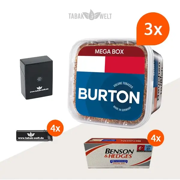 Burton Blue Volumentabak 3x Mega Box mit 1000 Special Size Hülsen und Etui
