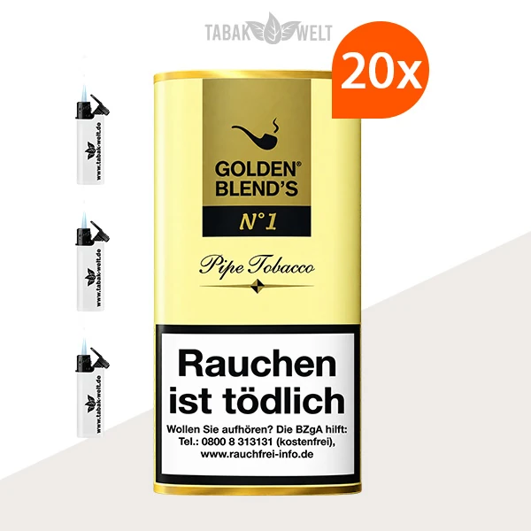 Golden Blend’s No. 1 Pfeifentabak – 20 Pouch-Beutel mit Feuerzeugen