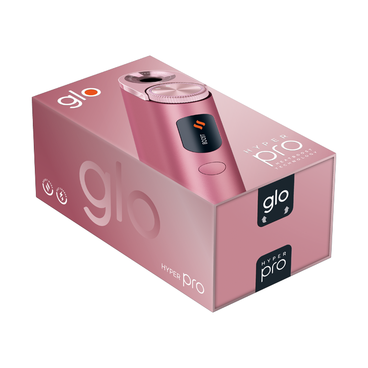 Liegende Packung glo Hyper Pro Tabakerhitzer in rosa 
