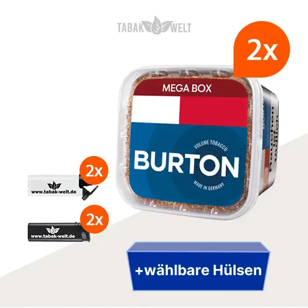 Burton Blue Volumentabak 2x Mega Box mit wählbaren Hülsen und Feuerzeugen