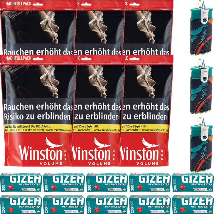 Winston Red 6 x 113g mit 2000 Menthol Extra Size Hülsen