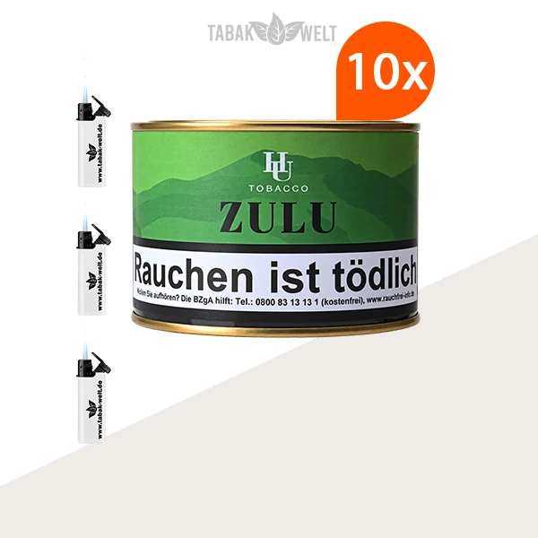 HU Tobacco Zulu Pfeifentabak 10 Dosen mit Feuerzeugen