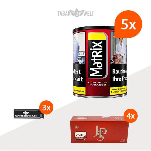 Matrix Red Feinschnitt 5 x Dose mit 1000 Special Size Hülsen und Feuerzeugen