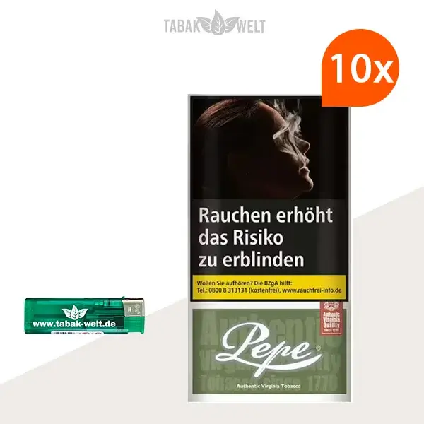 Pepe Rich Green Drehtabak 10x Pouch mit Feuerzeugen
